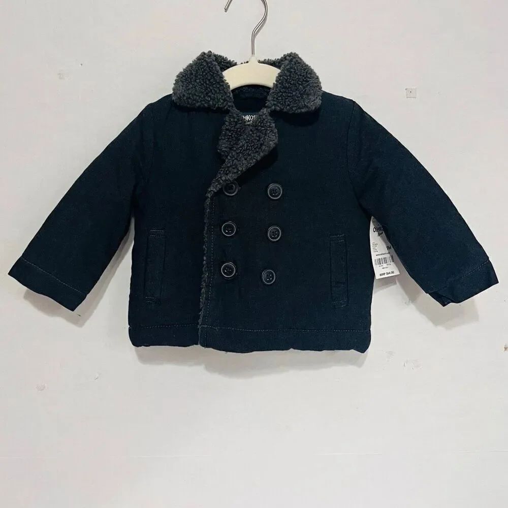 OshKosh Boys Chambray Pea Coat   Size 9 Months   NWT